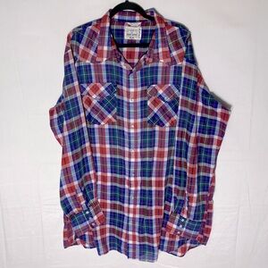 Vintage Grand Canyon Plus Blue Red Plaid Long Sleeve Pearl Snap Shirt XXLT